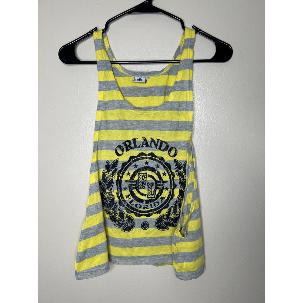 Women’s Size Large 1995 Brand Orlando Florida Gray Yellow Striped Tank Top
